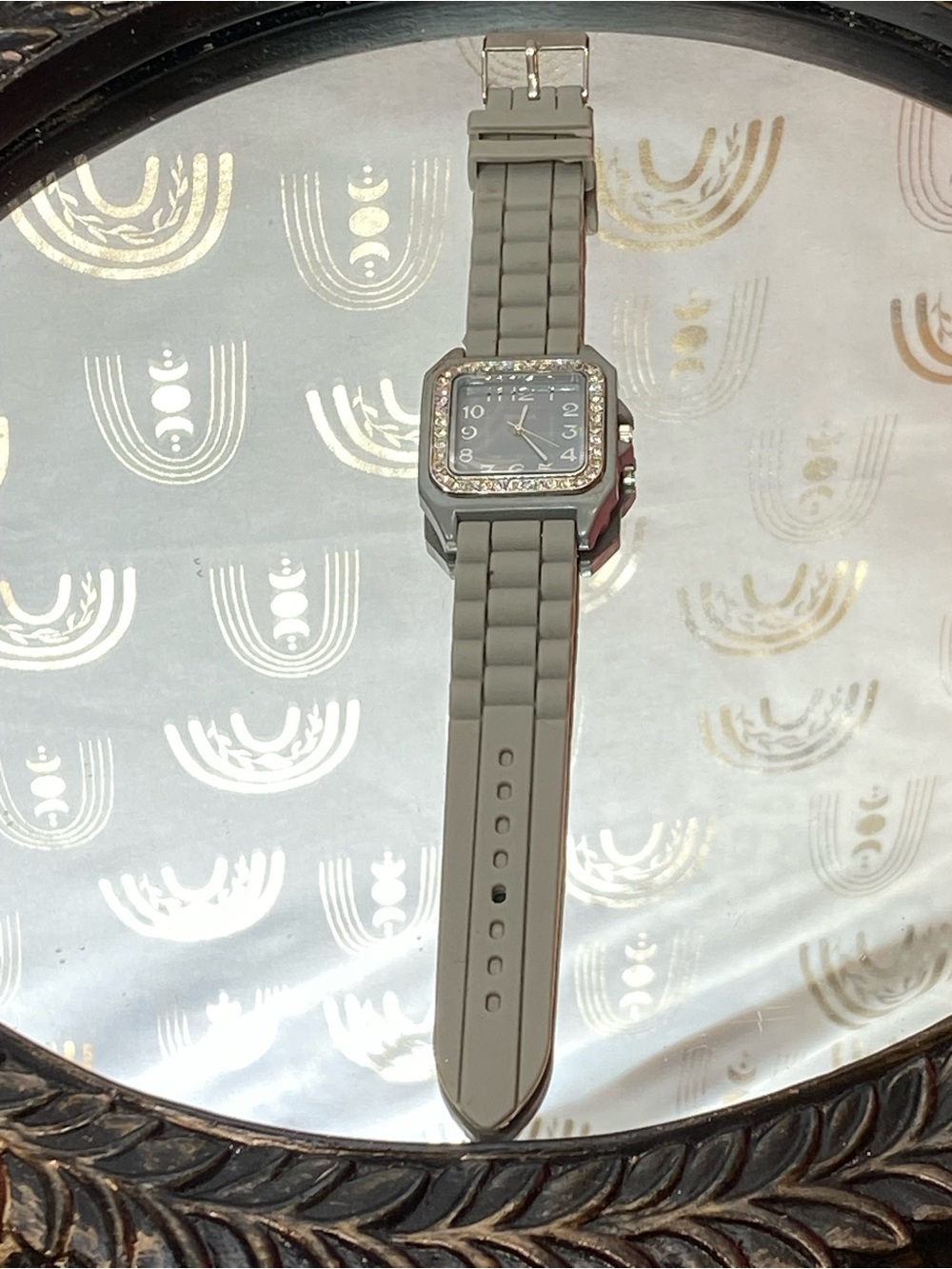 Geneva Gray Silicone Strap Watch with Crystal-Trim Square Dial